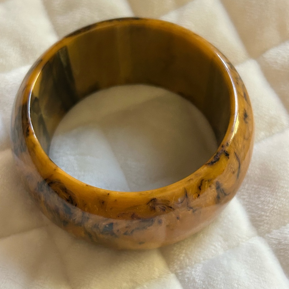 Vintage XL Chunky Butterscotch Chocolate Swirl Bakelite Bangle Bracelet *HEAVY*